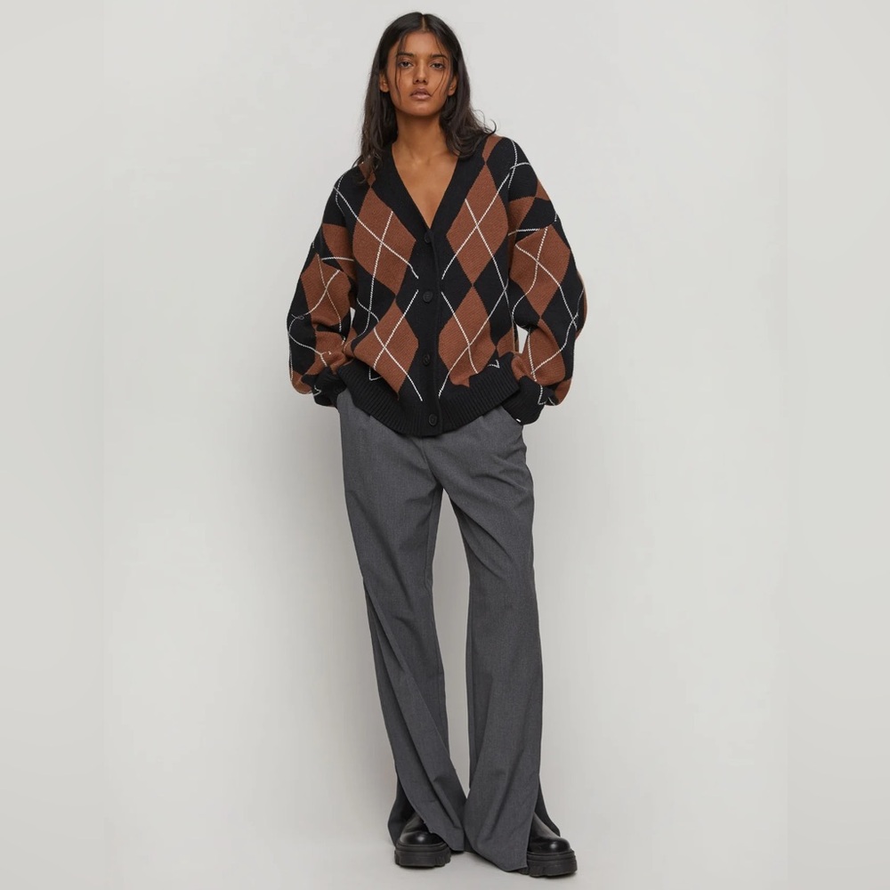 OAK + FORT Oversized Argyle Cardigan - Picture 4 of 14